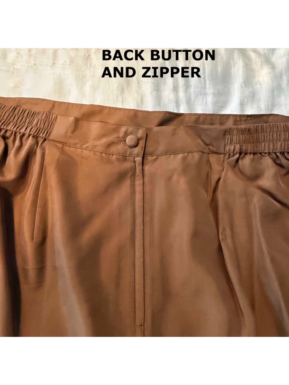 SKIRT, 100% SILK, COPPER COLOUR, SIZE 24, ELASTIC ON PART OF BACK WAIST, - Picture 8 of 16
